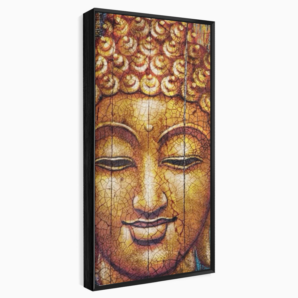 Tablou canvas cu tablou canvas cu chipul lui buddha, in rama de aluminiu negru